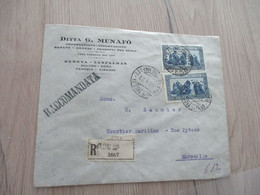 Lettre Italie Italia 1927 En Recommandé Pour Marseille  Genova 2 TP Anciens  Pub Ditta G.Munafo - Marcophilie