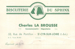 P-T-DH-22-2411 : CARTE DE VISITE BISCUITERIE DU SPHINX. CHARLES LA BROUSSE. SAINT-CYR-SUR-LOIRE - Saint-Cyr-sur-Loire