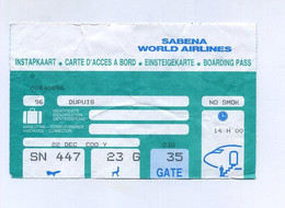 Belgian Boarding Pass. SN447 Bruxelles Cotonou. Sabena World Airlines. Carte D'accès à Bord, Compagnie Nationale Belge. - Europe