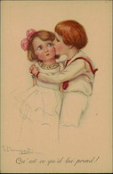 BOMPARD SIGNED 1910s POSTCARD - KIDS KISSING - N.920/3 (3326) - Bompard, S.