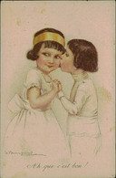 BOMPARD SIGNED 1910s POSTCARD - KIDS KISSING - N.920/5 (3328) - Bompard, S.
