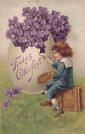 Enfant  Peignant  Sur Un Oeuf Un Bouquet De Violettes - Otros