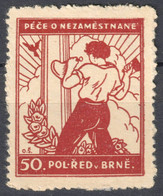 Unemployed Charity - Péče O Nezaměstnané Brno Brünn 1930 Czechoslovakia - Aid Label Vignette Cinderella HAMMER BIRD ROSE - Timbres De Service