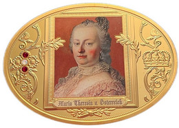 AUSTRIA. MEDALLA SERIE MONARQUÍA AUSTRIACA. EMPERATRIZ MARÍA TERESA. BRONCE DORADO CON PIEDRAS - Royal / Of Nobility