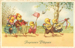 Joyeuses Paques -  Poussins Humanisés Musique Papillon    N 615 - Pascua