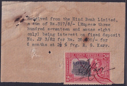 India JAIPUR STATE 2a Revenue Stamp Overprint Revenue (**) Inde Indien RARE - Lettres & Documents