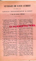 87- LIMOGES- LISTE OUVRAGES DE LOUIS GUIBERT EN VENTE LIBRAIRIE DUCOURTIEUX & GOUT- 7 RUE ARENES-1801-1904 - Druck & Papierwaren