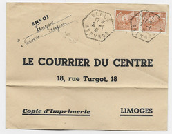 FRANCE MERCURE 15C PAIRE  ENVELOPPE C. HEX PERLE GELLE 2.1.1941 AVEYRON  TARIF HORS SAC - 1938-42 Mercurius