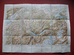 Ca 1910 Carte Entoilée Topographique Armée  Berne Suisse Lucerne Morat Thun Soleure Interlaken Fribourg - Topographical Maps
