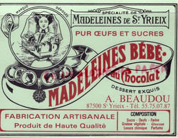 87- SAINT YRIEIX LA PERCHE- ST YRIEIX - RARE PUBLICITE MADELEINES BEBE AU CHOCOLAT - A. BEAUDOU -BARBICHET-MADELEINE - Advertising