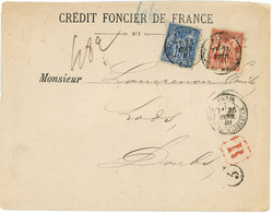 25 Février 1880 Enveloppe Commerciale Recommandée Sage N° 70+n°90 Bleu Sur Bleu De Paris Vers Lods Doubs - 1877-1920: Période Semi Moderne