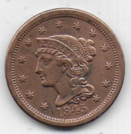 ETATS UNIS  - 1 Cent  1845 - 1840-1857: Braided Hair (Capelli Intrecciati)