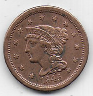 ETATS UNIS  - 1 Cent  1845 - 1840-1857: Braided Hair
