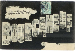 Delcampe - Souvenir De Bourganeuf. CPA Multivues. Nombreuses Mini Vues Dans Les Lettres. Timbrée. 2 Scans - Bourganeuf