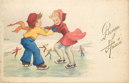 - Ref-C481- Sports - Patinage Artistique - Patins à Glace - Illlustrateurs - Enfants - Bonne Année - - Pattinaggio Artistico