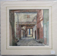 Delcampe - Aquarelle N°8 Projet De Decors De Theatre Scene De Rue Par J. Mack Signée Sous Passe Partout - Acquarelli