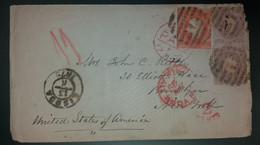 1870 /76 - D.LUIS I . FITA CURVA E FITA DIREITA - DESTINO NOVA YORK - U.S.A - Cartas & Documentos