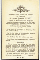 Mme Jeanne Piret Epouse Emile Pequetnée A Porcheresse  Décédé A Bertrix - Andachtsbilder
