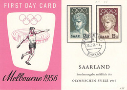 SAARLAND - FDC 1956 OLYMPISCHE SOMMERSPIELE Mi #371, 372 / ZL20 - FDC