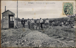 C. P. A. : 91 : GRIGNY : Extraction De La Pierre Meulière, Animé, Rails, Timbre En 1905 - Grigny