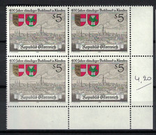 Österreich / Austria 1988, Coat Of Arms Klagenfurt Kärnten **, MNH, Block Of 4, Corner-Margin - 1981-90 Nuevos & Fijasellos