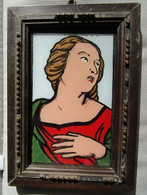 Portrait  Femme Fixé Sur Verre Cadre Ancien Avec Manques - Dessins