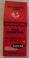 SABENA HEAD WRIGHTSON,VINTAGE MATCHBOOK,BOOKMATCH - Boites D'allumettes