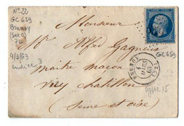 TB 3307 - 1863 - LSC - Lettre De BRUNOY Pour VIRY - CHATILLON Cachet Perlé - 1849-1876: Période Classique