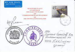 Falkland Islands 2003 Cover Send By Howard Pearce Governor Of The Falkland Islands, Signed CA Stanley 1 FE 2003 (FI206) - Falklandeilanden