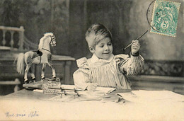 Jeux & Jouets * 1906 * CPA * Enfant Avec Jouet Cheval Bois Ancien , Encrier Et Plume * Jeu - Jeux Et Jouets