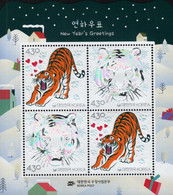 South Korea - 2021 - New Year's Greetings - Year Of The Tiger - Mint Souvenir Sheet With Hot Foil Intaglio And Embossing - Corée Du Sud