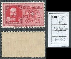 1933 REGNO POSTA PNEUMATICA EFFIGIE 35 CENT FILIGRANA LETTERA MNH ** - FL07 - Posta Pneumatica