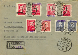 1951 POLONIA , CERTIFICADO POZNAN - ALTENBURG , LLEGADA , SOBRECARGA " GROSZY " , PRESIDENTE BIERUT - Covers & Documents