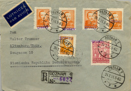 1951 POLONIA , CERTIFICADO POZNAN - ALTENBURG , LLEGADA , SOBRECARGA " GROSZY " , PRESIDENTE BIERUT , POR AVION - Cartas & Documentos