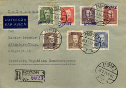 1951 POLONIA , CERTIFICADO POZNAN - ALTENBURG , LLEGADA , SOBRECARGA " GROSZY " , PRESIDENTE BIERUT , POR AVION - Storia Postale