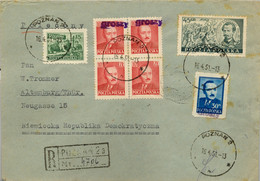 1951 POLONIA , CERTIFICADO POZNAN - ALTENBURG , LLEGADA , SOBRECARGA " GROSZY " , FRANQUEO MÚLTIPLE - Lettres & Documents