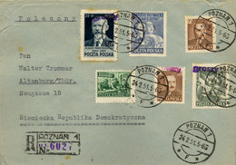 1951 POLONIA , CERTIFICADO POZNAN - ALTENBURG , LLEGADA , SOBRECARGA " GROSZY " , FRANQUEO MÚLTIPLE - Storia Postale