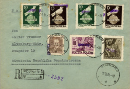 1951 POLONIA , CERTIFICADO POZNAN - ALTENBURG , LLEGADA , SOBRECARGA " GROSZY " , FRANQUEO MÚLTIPLE - Lettres & Documents