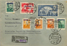 1951 POLONIA , CERTIFICADO POZNAN - ALTENBURG , LLEGADA , SOBRECARGA " GROSZY " , FRANQUEO MÚLTIPLE - Storia Postale