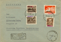 1951 POLONIA , CERTIFICADO POZNAN - ALTENBURG , LLEGADA , SOBRECARGA " GROSZY " , FRANQUEO MÚLTIPLE - Lettres & Documents