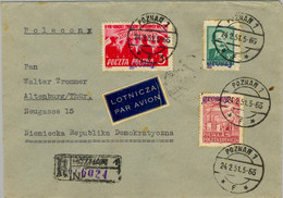 1951 POLONIA , CERTIFICADO POZNAN - ALTENBURG , LLEGADA , SOBRECARGA " GROSZY " , FRANQUEO MÚLTIPLE , POR AVION - Brieven En Documenten