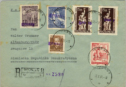 1951 POLONIA , CERTIFICADO POZNAN - ALTENBURG , LLEGADA , SOBRECARGA " GROSZY " , FRANQUEO MÚLTIPLE - Briefe U. Dokumente