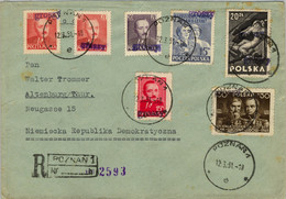 1951 POLONIA , CERTIFICADO POZNAN - ALTENBURG , LLEGADA , SOBRECARGA " GROSZY " , FRANQUEO MÚLTIPLE - Covers & Documents