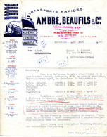 FACTURE.MARSEILLE.TRANSPORTS RAPIDES.ALGERIE.TUNISIE.MAROC.AMBRE,BEAUFILS & Cie. - Verkehr & Transport