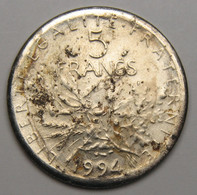 RARE ! FAUX De 5 Francs Semeuse, 1994, Différent Dauphin, Nickel - V° République - 5 Francs