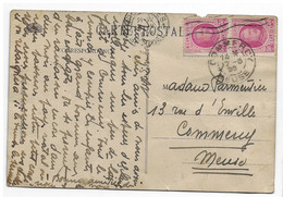 BRUGES Carte Postale 2 X 30c Lilas Dest Commerc Meuse France Ob 21/5/1922 - Covers & Documents