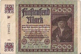 ALLEMAGNE 5000 MARK - J 199651 W - REICHSBANKNOTE - 2 DÉCEMBRE 1922 - 5.000 Mark