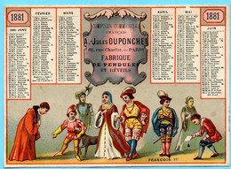 Chromo A.-Jules Duponchel, Fabrique De Pendules. Calendrier 1881, Ier Semestre. Scène à L'époque De François 1er. - Small : ...-1900