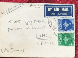 Timbres  Asie  Inde 1947-49 Dominion Lettres & Documents-☛Lomé Togo Lettre Mignonnette Par Avion, Document Postal - Covers & Documents