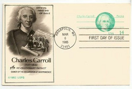 Etats-Unis. Charles Carroll . Signataire De La Declaration D'Independance 1776, Entier-postal - 1981-00